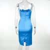 Satin Spaghetti Strap Sleeveless Backless Midi Dresses