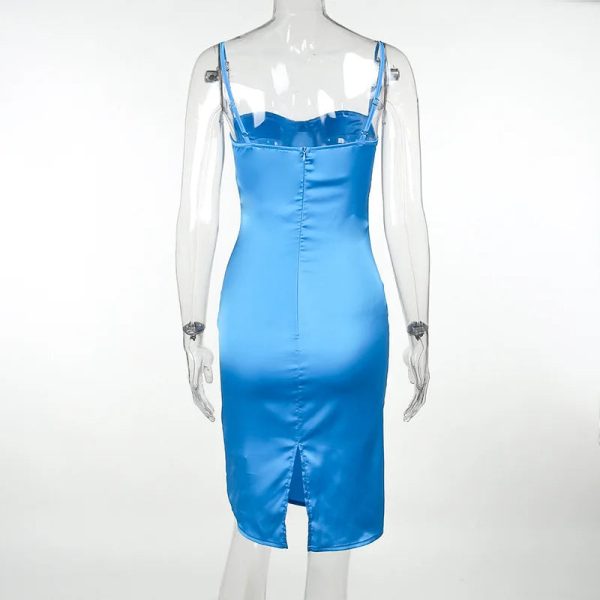 Satin Spaghetti Strap Sleeveless Backless Midi Dresses