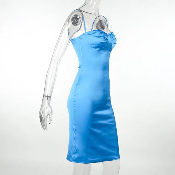 Satin Spaghetti Strap Sleeveless Backless Midi Dresses