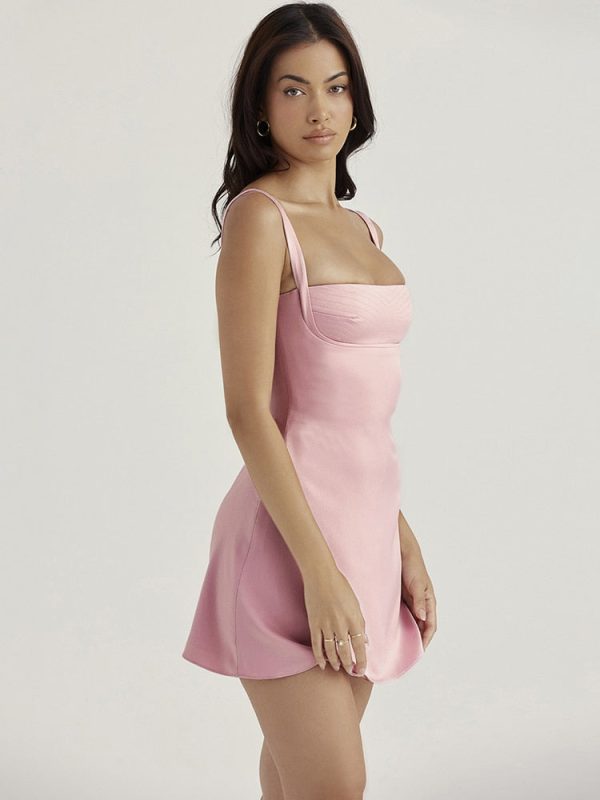 Satin Square Neck Strap Mini Dress