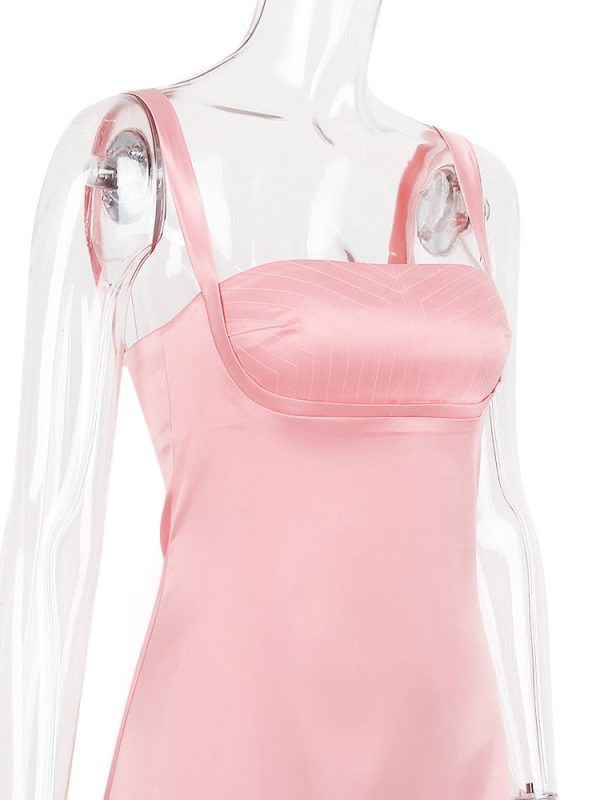Satin Square Neck Strap Mini Dress