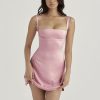 Satin Square Neck Strap Mini Dress