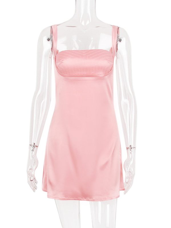 Satin Square Neck Strap Mini Dress