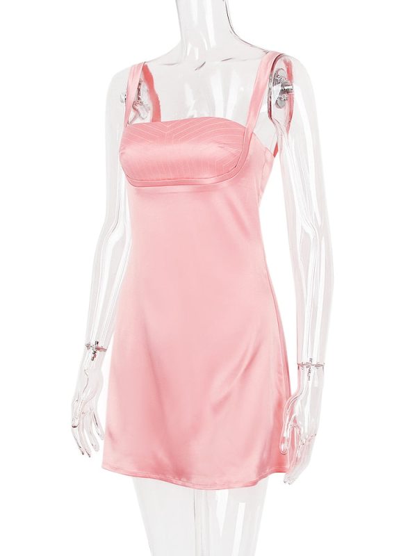 Satin Square Neck Strap Mini Dress