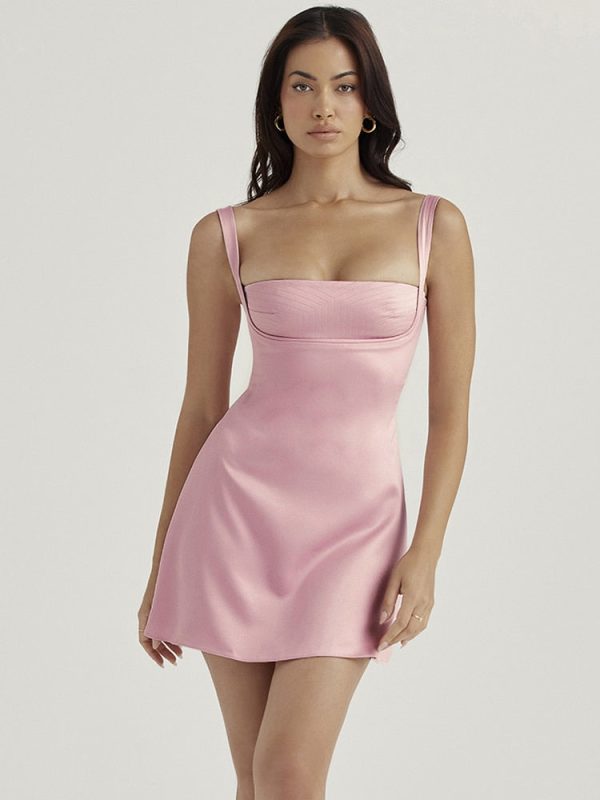 Satin Square Neck Strap Mini Dress