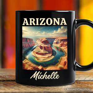 Scenic Arizona State Desert Canyon Vintage Personalized Mug, Horseshoe Bend Gift and Southwest Nature Souvenir with Custom Name