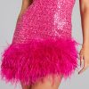 Sequin Feather Trim Sleeveless Square Neck Mini Dress