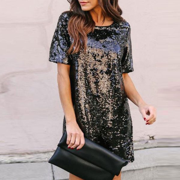 Sequin Short Sleeves Loose Dresses Sequin Short Sleeves Loose Dresses