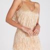 Sequin V Neck Feather Trim Mini Dress