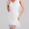 Sequin V Neck Feather Trim Mini Dress