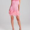 Sequin V Neck Feather Trim Mini Dress