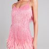 Sequin V Neck Feather Trim Mini Dress