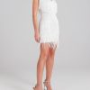 Sequin V Neck Feather Trim Mini Dress