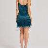 Sequin V Neck Feather Trim Mini Dress