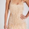 Sequin V Neck Feather Trim Mini Dress