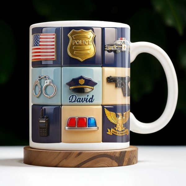 Serve & Protect, American Flag And Police Badge Design - Personalized Custom Coffee Mug - OFC024_MG