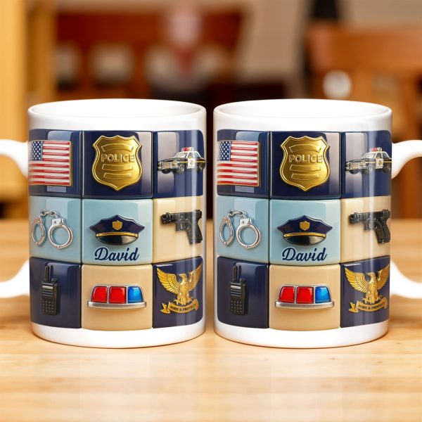 Serve & Protect, American Flag And Police Badge Design - Personalized Custom Coffee Mug - OFC024_MG