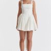 Sexy Bow Tie Backless Ruched Fit & Flare Summer Mini Sundress - White Sexy Bow Tie Backless Ruched Fit & Flare Summer Mini Sundress - White