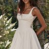Sexy Bow Tie Backless Ruched Fit & Flare Summer Mini Sundress - White Sexy Bow Tie Backless Ruched Fit & Flare Summer Mini Sundress - White