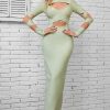 Sexy Crew Neck Long Sleeve Bandage Cutout Evening Maxi Dress - Light Green Sexy Crew Neck Long Sleeve Bandage Cutout Evening Maxi Dress - Light Green