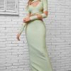 Sexy Crew Neck Long Sleeve Bandage Cutout Evening Maxi Dress - Light Green Sexy Crew Neck Long Sleeve Bandage Cutout Evening Maxi Dress - Light Green