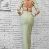 Sexy Crew Neck Long Sleeve Bandage Cutout Evening Maxi Dress - Light Green Sexy Crew Neck Long Sleeve Bandage Cutout Evening Maxi Dress - Light Green