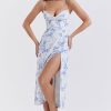 Sexy Eyelash Sweetheart Spaghetti Strap High Split Summer Floral Midi Sundress - Blue Sexy Eyelash Sweetheart Spaghetti Strap High Split Summer Floral Midi Sundress - Blue