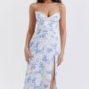 Sexy Eyelash Sweetheart Spaghetti Strap High Split Summer Floral Midi Sundress - Blue Sexy Eyelash Sweetheart Spaghetti Strap High Split Summer Floral Midi Sundress - Blue