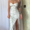 Sexy Eyelash Sweetheart Spaghetti Strap High Split Summer Floral Midi Sundress - Green