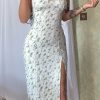 Sexy Eyelash Sweetheart Spaghetti Strap High Split Summer Floral Midi Sundress - Green