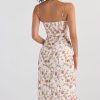 Sexy Eyelash Sweetheart Spaghetti Strap High Split Summer Floral Midi Sundress - Red