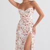 Sexy Eyelash Sweetheart Spaghetti Strap High Split Summer Floral Midi Sundress - Red