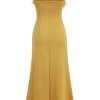 Sexy Feather Trim Square Neck Spaghetti Strap Fishtail Cocktail Midi Dress - Yellow Sexy Feather Trim Square Neck Spaghetti Strap Fishtail Cocktail Midi Dress - Yellow