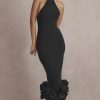 Sexy High Neck Sleeveless Bodycon Ruffle Cocktail Party Midi Dress - Black Sexy High Neck Sleeveless Bodycon Ruffle Cocktail Party Midi Dress - Black