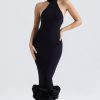 Sexy High Neck Sleeveless Bodycon Ruffle Cocktail Party Midi Dress - Black Sexy High Neck Sleeveless Bodycon Ruffle Cocktail Party Midi Dress - Black