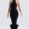 Sexy High Neck Sleeveless Bodycon Ruffle Cocktail Party Midi Dress - Black Sexy High Neck Sleeveless Bodycon Ruffle Cocktail Party Midi Dress - Black