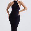 Sexy High Neck Sleeveless Bodycon Ruffle Cocktail Party Midi Dress - Black Sexy High Neck Sleeveless Bodycon Ruffle Cocktail Party Midi Dress - Black