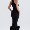 Sexy High Neck Sleeveless Bodycon Ruffle Cocktail Party Midi Dress - Black Sexy High Neck Sleeveless Bodycon Ruffle Cocktail Party Midi Dress - Black