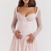 Sexy Lace Sweetheart Long Sleeve Drop Waist Corset Party Mini Dress - Pink Sexy Lace Sweetheart Long Sleeve Drop Waist Corset Party Mini Dress - Pink