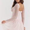 Sexy Lace Sweetheart Long Sleeve Drop Waist Corset Party Mini Dress - Pink Sexy Lace Sweetheart Long Sleeve Drop Waist Corset Party Mini Dress - Pink