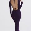 Sexy Plunge Neck Cutout Backless Long Sleeve Bodycon Maxi Dress - Purple Sexy Plunge Neck Cutout Backless Long Sleeve Bodycon Maxi Dress - Purple