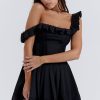 Sexy Ruffle Square Neck Frilled Fit and Flare Drop Waist Summer Mini Sundress - Black Sexy Ruffle Square Neck Frilled Fit and Flare Drop Waist Summer Mini Sundress - Black