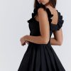 Sexy Ruffle Square Neck Frilled Fit and Flare Drop Waist Summer Mini Sundress - Black Sexy Ruffle Square Neck Frilled Fit and Flare Drop Waist Summer Mini Sundress - Black