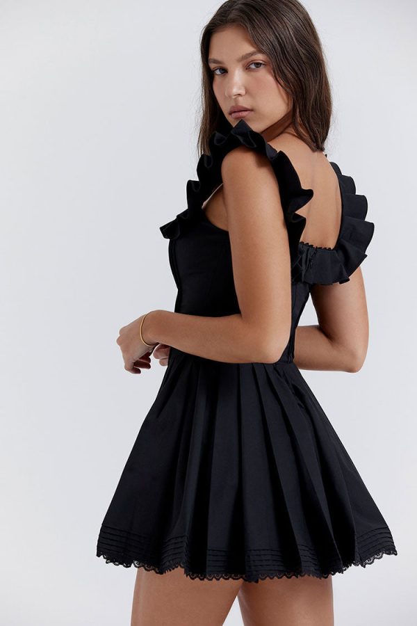 Sexy Ruffle Square Neck Frilled Fit and Flare Drop Waist Summer Mini Sundress - Black Sexy Ruffle Square Neck Frilled Fit and Flare Drop Waist Summer Mini Sundress - Black