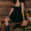 Sexy Ruffle Square Neck Frilled Fit and Flare Drop Waist Summer Mini Sundress - Black Sexy Ruffle Square Neck Frilled Fit and Flare Drop Waist Summer Mini Sundress - Black