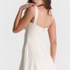 Sexy Satin Square Neck Suspender Strap Summer Party Mini Dress - Beige White Sexy Satin Square Neck Suspender Strap Summer Party Mini Dress - Beige White
