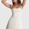 Sexy Satin Square Neck Suspender Strap Summer Party Mini Dress - Beige White Sexy Satin Square Neck Suspender Strap Summer Party Mini Dress - Beige White