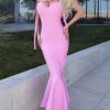 Sexy Sweetheart Chain Strap Bandage Fishtail Cocktail Party Midi Dress - Pink Sexy Sweetheart Chain Strap Bandage Fishtail Cocktail Party Midi Dress - Pink