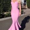 Sexy Sweetheart Chain Strap Bandage Fishtail Cocktail Party Midi Dress - Pink Sexy Sweetheart Chain Strap Bandage Fishtail Cocktail Party Midi Dress - Pink