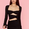 Sexy Sweetheart Long Sleeve Ruched Cutout Club Mini Dress - Black Sexy Sweetheart Long Sleeve Ruched Cutout Club Mini Dress - Black